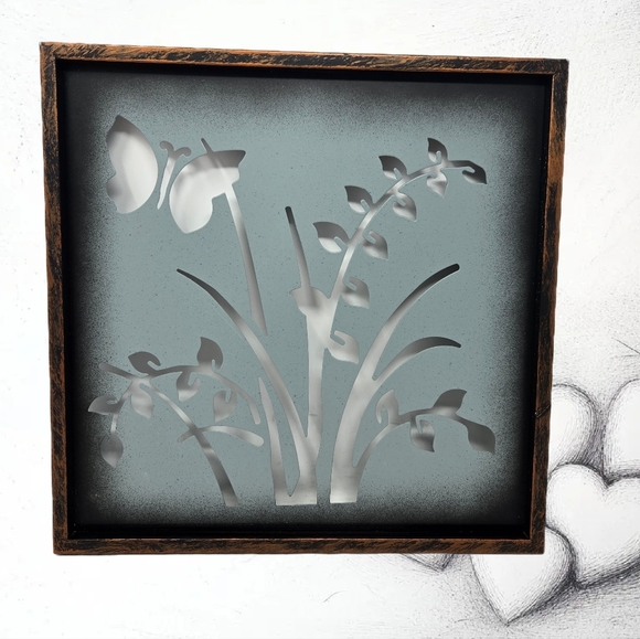 New View Design Lazer Cut Metal Art The Garden Butterfly Plants Blue - Picture 1 of 15